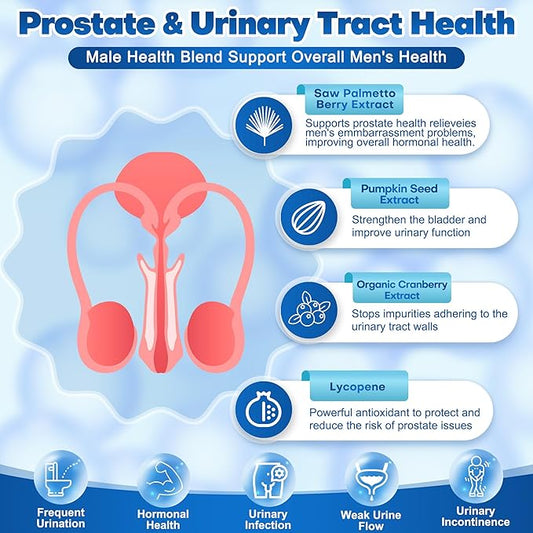 Probiotics for Men, 100 Billion CFUs with Prebiotics, Saw Palmetto Berry, Pumpkin Seed, Cranberry & Lycopene for Prostate Urinary Health, Mens Probiotic for Digestive & Immune Health 90 Capsules