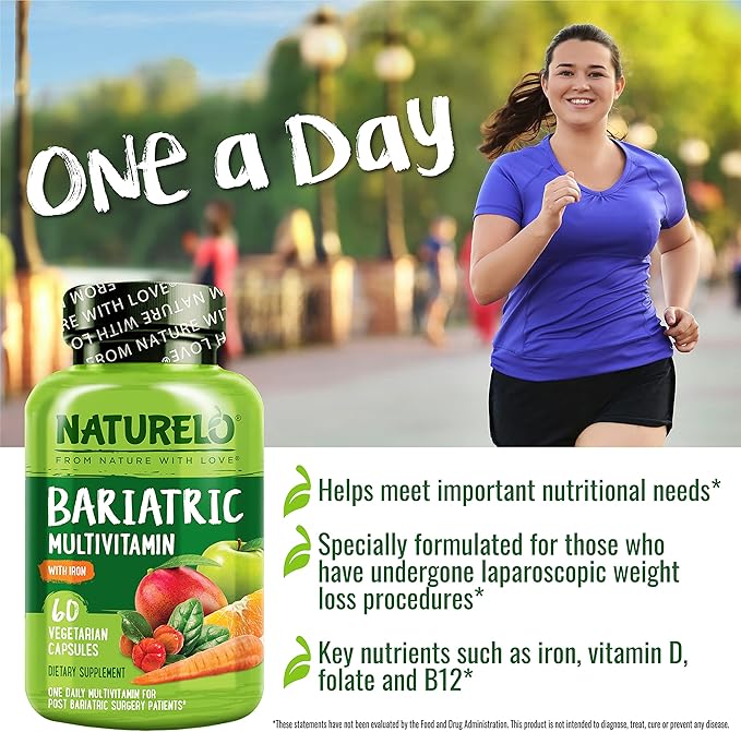 NATURELO Bariatric Multivitamin - One Daily with Iron - Supplement for Post Gastric Bypass Surgery Patients - Natural Whole Food Nutrition - 60 Veggie Capsules (Pack of 2)