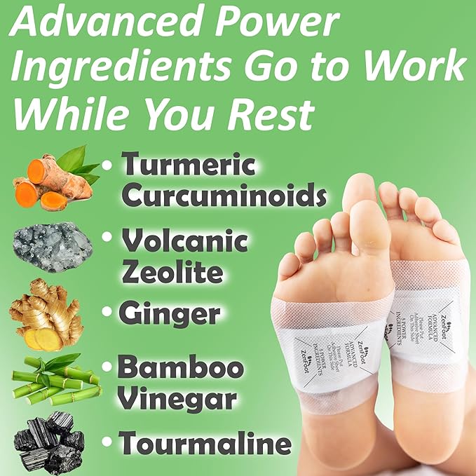 Advanced Foot Pads: Zeolite, Turmeric Curcumin & Ginger Formula | Effective & Natural | Premium Foot Patches 20 Pack