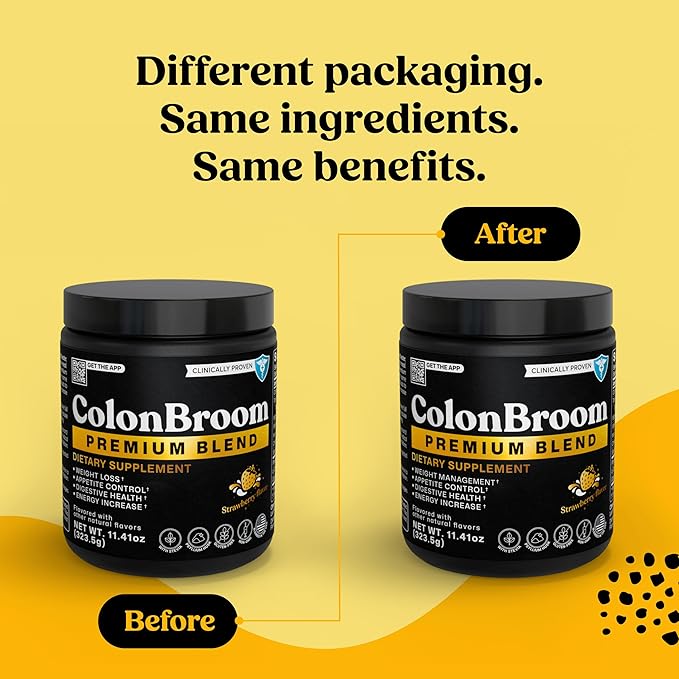 ColonBroom Premium Powder Supplement (Strawberry) - Colon Broom Psyllium Husk Fiber Powder Drink - Gluten Free, Non-GMO Colon Cleanse for Bloating Relief & Gut Health, 50 Servings