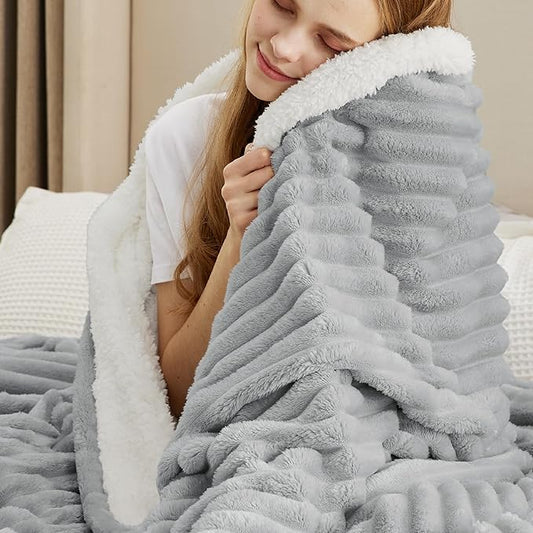 Bedsure Sherpa Throw Blanket for Couch - Super Soft, Cozy Fleece Thick Warm Blanket for Winter, GentleSoft Plush & Fluffy Throw Gift for Women, Room Decor, Grey, 50x60 Inches