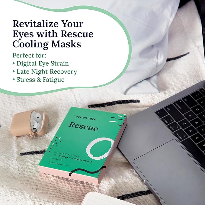 Rescue: Hydrogel Self Cooling Compress | Cold Eye Masks for Puffy Eyes | Self Cooling Eye Compress for Fast Relief | Travel Ready | 12 Count