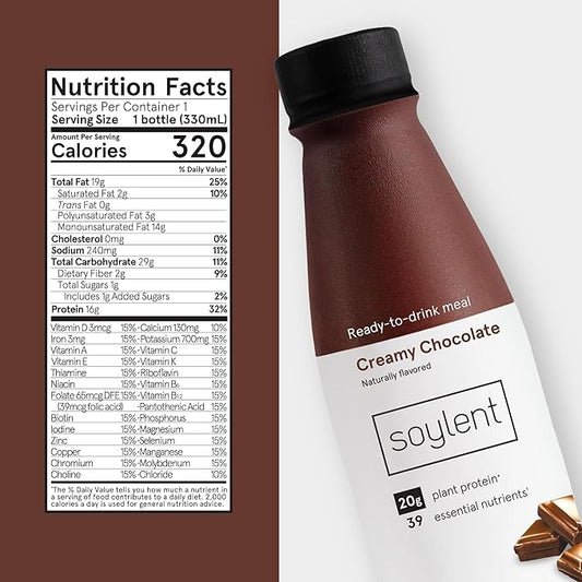 Soylent Chocolate Meal Replacement Shake, Contains 16g Complete Vegan Protein, Ready-to-Drink, 11oz, 36 Pack