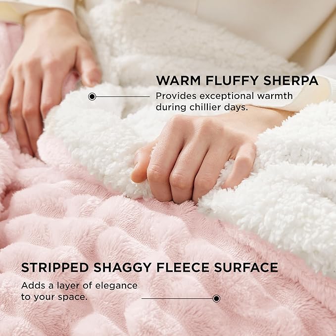 Bedsure Sherpa Blanket Queen Size for Bed - Super Soft, Cozy Fleece Thick Warm Blanket for Winter, GentleSoft Home Room Decor, Pink, 90x90 Inches