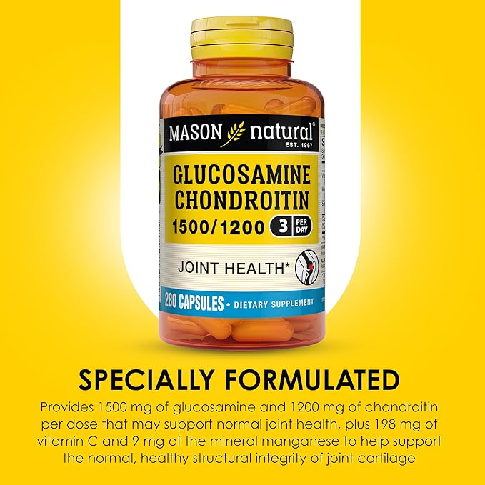 MASON NATURAL Glucosamine Chondroitin 1500/1200 with Vitamin C, Supports Joint Health for Normal Flexibility & Mobility*, 280 Capsules, 3 Month Supply