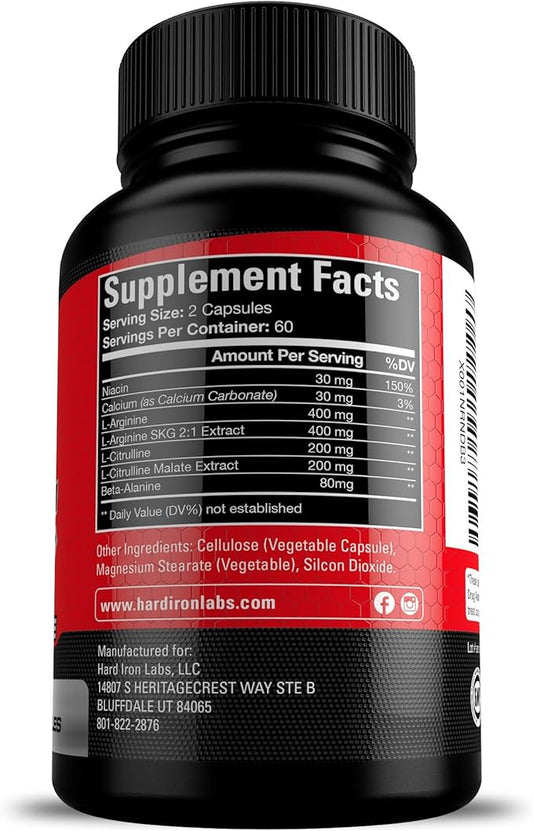 N.O. Nitric Oxide Booster with L-Arginine, L-Citrulline, Beta Alanine, AAKG - Non-GMO, Gluten-Free, Vegan - Pre-Workout Supplement for Muscle Growth, Stamina, Energy, Pumps, Vascularity - 120 Capsules