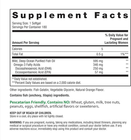 Rainbow Light Prenatal DHA Smart Essentials | Omega 3 Fatty Acids EPA & DHA | Purified Fish Oil | Support for Mom & Baby | Non-GMO and Gluten Free | 180 Count