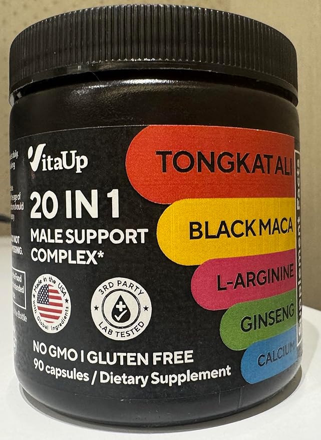 Tongkat Ali for Men 20 in 1 with Astragalus - USA Made Mens Supplement Complex with Black Maca Root, L-Arginine, Ginseng, Calcium, Astragalus for Normal Strength & Endurance Support - 90 Caps