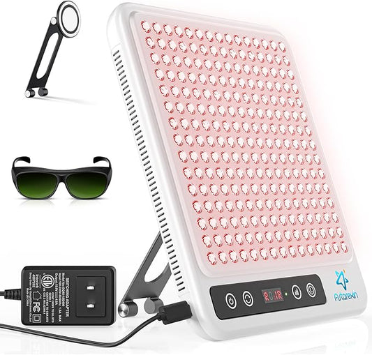 Red Light Therapy Panel, 225 Dual-Chip LEDs with 660nm Red & 850nm Near Infrared Light for Face, Skin, Sleep, Body Health, Portable Therapy Panel with Stand & Timer,White