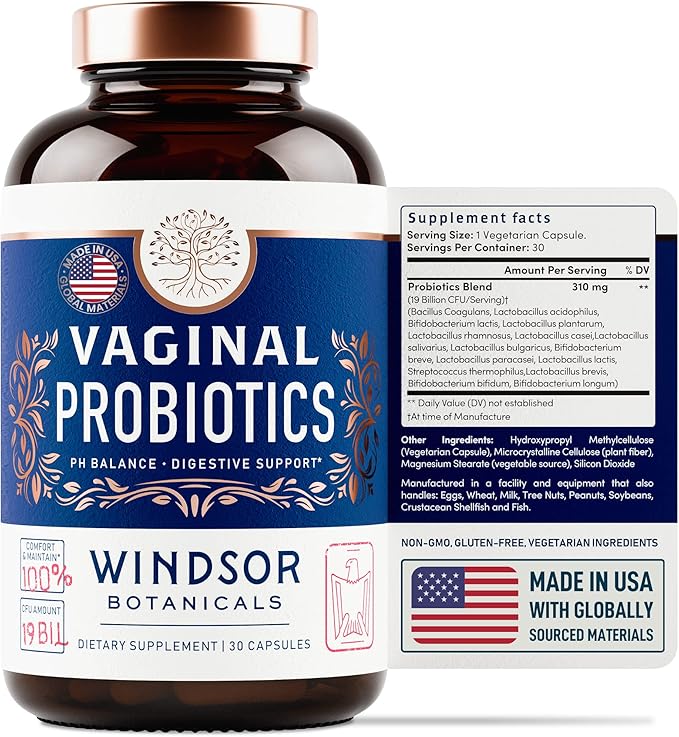 Vaginal Probiotics for Women - 19Bil CFU, Once Daily Lactobacillus Salivarius Probiotic for PH Balance, Digestive, Gut Health - Feminine Balance Complex for Women BV Support Supplements - 30 Capsules