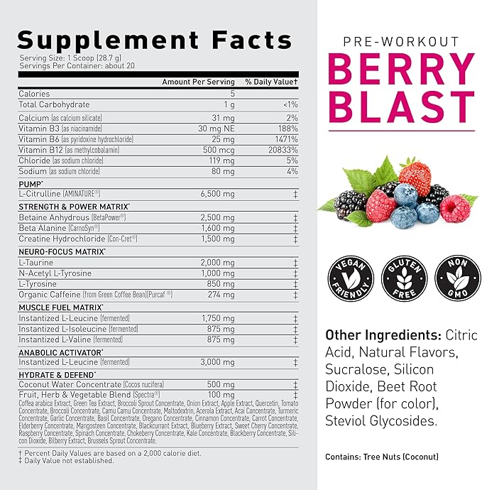 Kaged Original Pre Workout Powder | Berry Blast | Pre-Workout with Creatine, Beta Alanine, L-Citrulline, BCAAs | 274 mg Organic Caffeine | Pre Supplements for Men & Women | 20 Servings