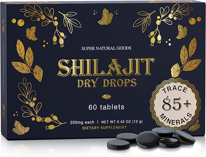 Pure Shilajit Resin Dry Drops - High Potency, Grade A, 100% Pure with Fulvic Acid & 85+ Trace Minerals for Better Energy Metabolism & Immune Support | 60 Easy-to-Take Tablets for Men & Women