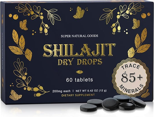 Pure Shilajit Resin Dry Drops - High Potency, Grade A, 100% Pure with Fulvic Acid & 85+ Trace Minerals for Better Energy Metabolism & Immune Support | 60 Easy-to-Take Tablets for Men & Women