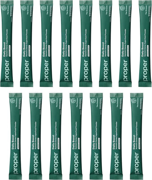 Proper, The Greens Daily Boost Organic Greens Powder. Whole Food, Apple Flavor Veggie Powder Superfood with Wheatgrass, Spirulina, Chlorella, Probiotics. Daily Drink Mix for Wellness and Digestion