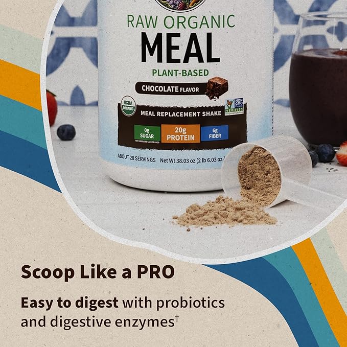 Garden of Life Meal Replacement Shakes, Vegan Raw Organic Protein Powder, Chocolate Protein Powder with Plant Based Pea Protein, Sprouts, Greens, Probiotics, Dairy Free 28 Servings