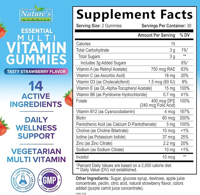 Multivitamin Gummies - Daily Adult Gummy Vitamins & Minerals for Women & Men with Vitamins A, C, D, E, B12, Zinc, Immune Support Gummy Multivitamins Supplement, Multi Vitamin for Adults - 60 Gummies