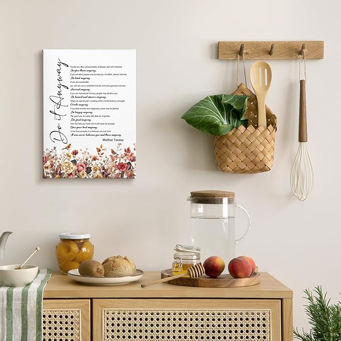 Nitelat Inspirational Motivational Fall Wall Decor - Mother Do It Anyway Teresa Quotes Inspirational Canvas Wall Art, Motivational Wildflower Fall Canvas Pictures Decor,11x15 Inch