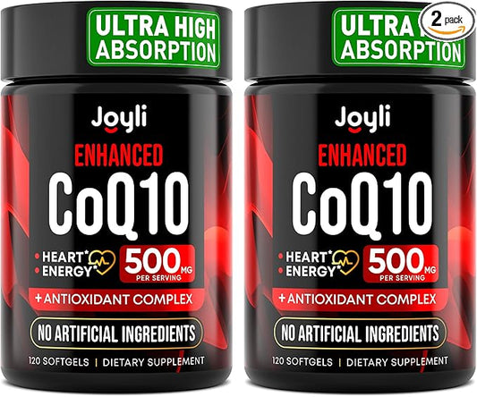 JOYLI Nutrition 2 Pack CoQ10 500mg - High Absorption Coenzyme Q10 Supplement - Co Q 10 for Energy & Vitality - Alternative to CoQ10 400mg & 300mg - 240 Softgels