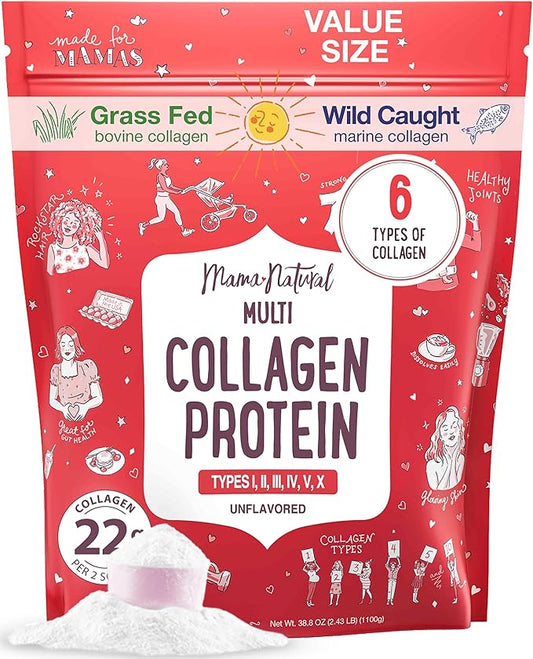 Multi Collagen Protein Powder Value Pack (100 Servings) - Unflavored & Hydrolyzed with 6 Types (1, 2, 3, 4, 5 & 10) - Pure Collagen Peptides for Women - Grass Fed Beef, Wild Fish & USA Eggshell