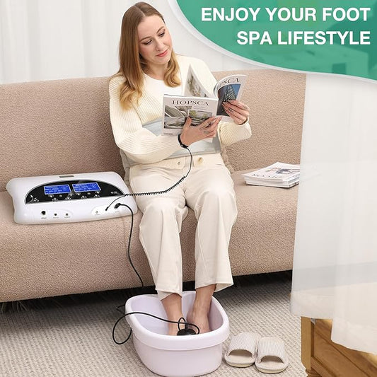 Dual Ionic Foot Bath Detox Machine - Professional Ionic Foot Bath Spa Cleanse with 2 Waist Belts, 2 Arrays, 10 Liners