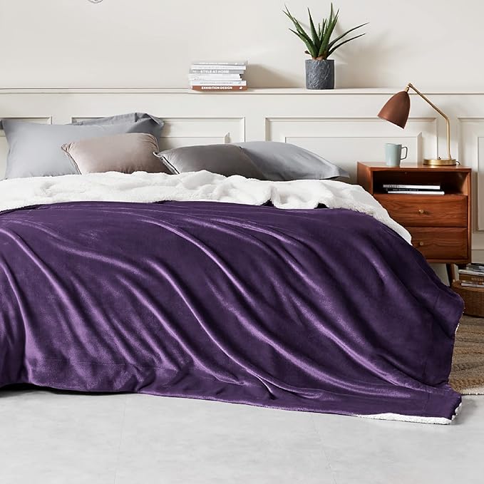 Bedsure GentleSoft Sherpa Fleece Blankets King Size for Bed - Thick and Warm, Soft Fuzzy Plush King Blanket for Winter, Purple, 108x90 Inches