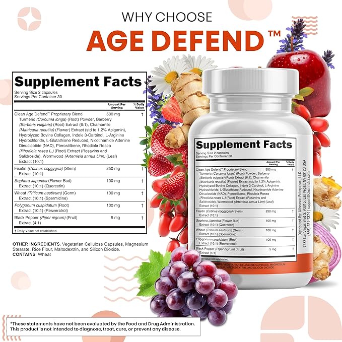 Clean Nutraceuticals Fisetin Quercetin Resveratrol with Spermidine Wheat Germ Extract - Health Supplement for Adults Longevity with Berberine, Collagen, Rhodiola, Apigenin