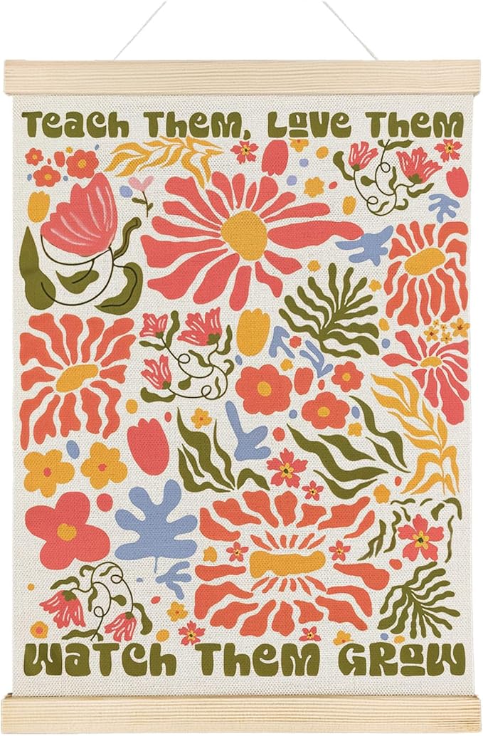 Nrleey Inspirational Floral Classroom Decor - Boho Floral Teacher Poster Hanger Frame, Inspirational Classroom Wall Decor, Teacher Office Decor, 12x16 Inch