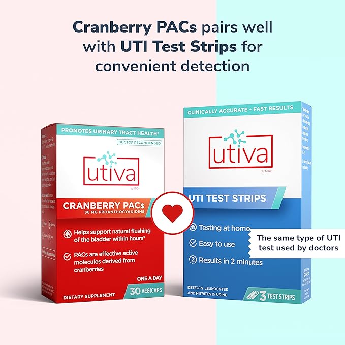 Utiva Cranberry PACs – Clinically Studied Ingredients 36mg PACs Extract - UTI Prevention for Women - Urinary Tract Health – Cranberry Supplement Pills for Bladder Health, 30 Vegi Capsules