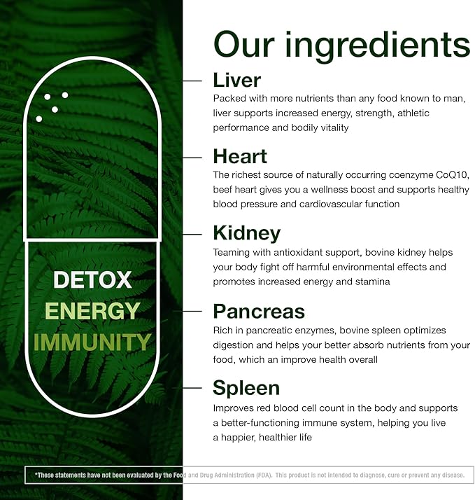 Grass Fed Beef Organ Supplement - Supports Whole Body Wellness 3000mg - with Desiccated Beef Liver, Heart, Kidney, Pancreas, Spleen - Organ Complex for Energy, Immune & Digestive Health (150 Capsules)
