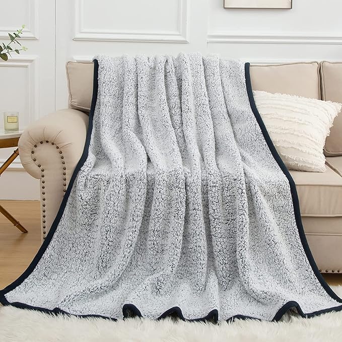 EMME Fuzzy Blanket Soft Fleece Throw Blankets for Women, Fluffy Sherpa Throws(Plush Navy,50"x60")