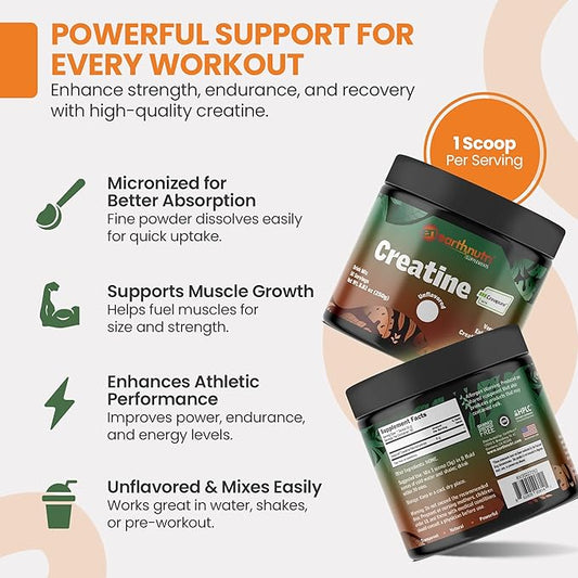 Creatine Monohydrate Powder - Pure Creatine Supplement for Muscle Strength, Strength & Performance – Non-GMO, Sugar-Free, Additive-Free – for Men & Women, Unflavored 250g
