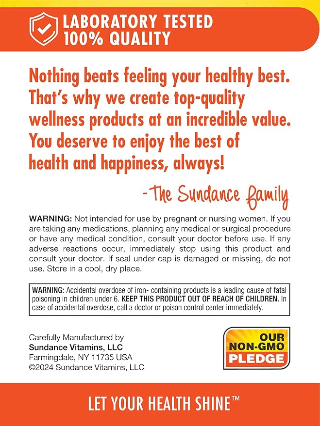 Sundance Multivitamin for Women & Men | With Iron | Mineral Formula ABC Complete | Non-GMO and Gluten Free Supplement