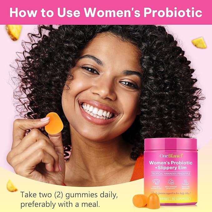 2Pack Feminine Probiotics Gummies,Vaginal Women Probiotic,Feminine Balance pH Gummies for Healthy Odor,Improve Immune,Support Vaginal Health,with Slippery Elm(60 Gummies)