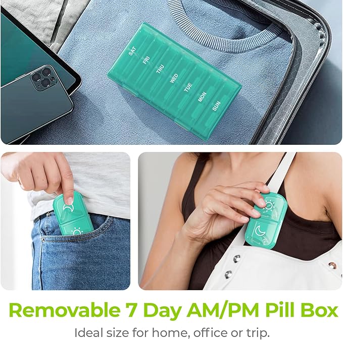 AUVON XL Weekly Pill Organizer 2 Times a Day, Pill Box 7 Day with One-Side Large Openings for Easy to Use, Cyan AM PM Pill Case for Medication, Vitamins, Fish Oils, Supplements