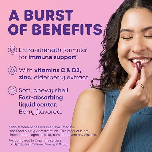Nature’s Way Sambucus Ultra Immune Juicy Burst, Extra-Strength Formula(1), Immune Support*, Vitamins C & D3, Zinc, Elderberry Extract, 30 Berry Flavored Chews