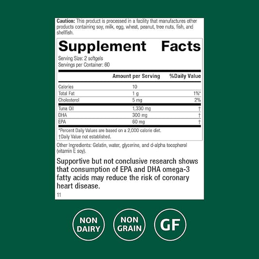 Standard Process Tuna Omega-3 Oil - Brain & Eye Health Support Supplement - Essential Fatty Acid Supplement with Omega-3 - Nutritional Supplement to Aid Skin Health - 120 Softgels