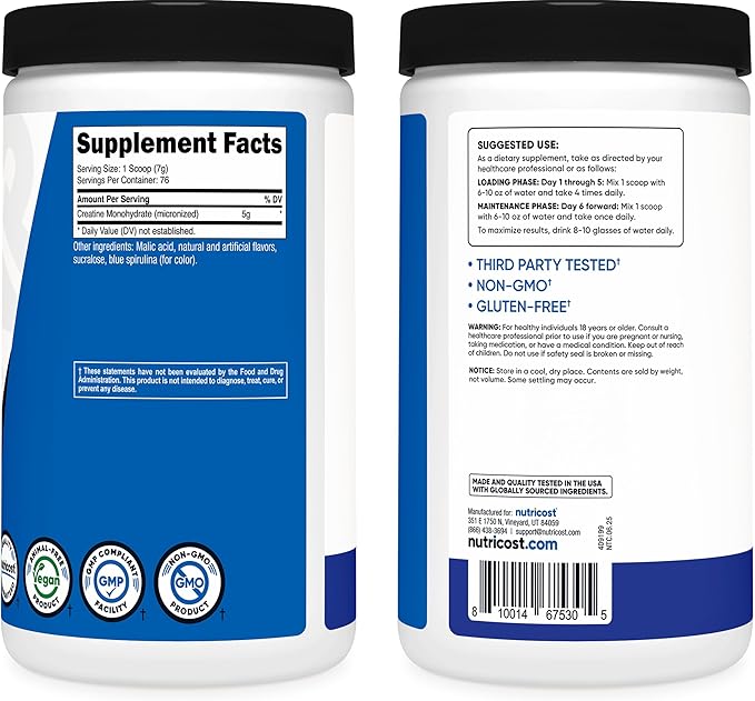 Nutricost Creatine Monohydrate Powder 500G (Blue Raspberry) (Pack of 2)