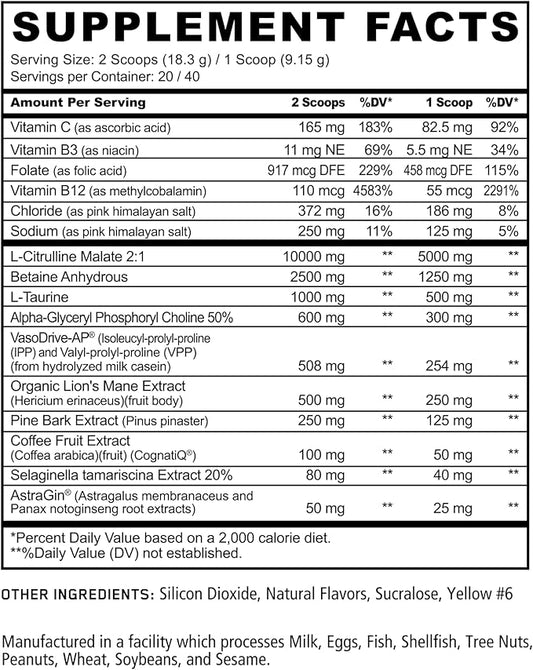 Panda Supps Pump: Stimulant-Free Pre-Workout, No-Clump Formula w/10G L-Citrulline Malate, Alpha GPC, Lions Mane,CognatiQ™, AmentoPump™ 40 Scoops (Peach Gummy Rings)