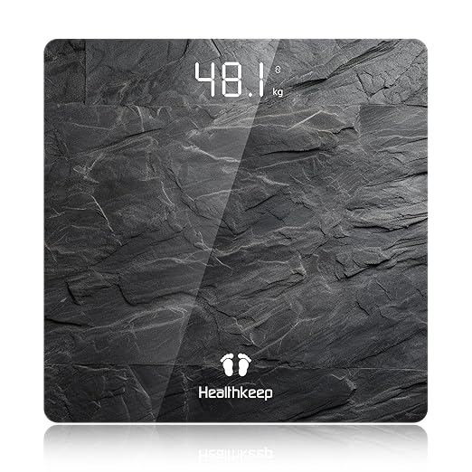 Digital Bathroom Scale, High Precision, with Step-On Technology, LED Display, Slim Design, Max. 180 kg/400 lb, Marbled Gray