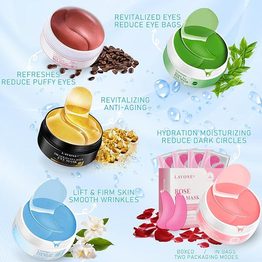 LAVONE Under Eye Patches-30 Pairs Hydrating & Anti-aging Eye Mask Skin Care for Dark Circles and Puffiness,Reduce Wrinkles,Eye Bags and Fine Lines,Eye Masks for Women and Man,with Hair Clips