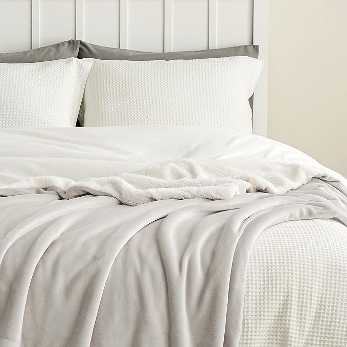 Bedsure GentleSoft Sherpa Fleece Blankets Queen Size for Bed - Thick and Warm, Soft Fuzzy Plush Queen Blanket for Winter, Linen, 90x90 Inches