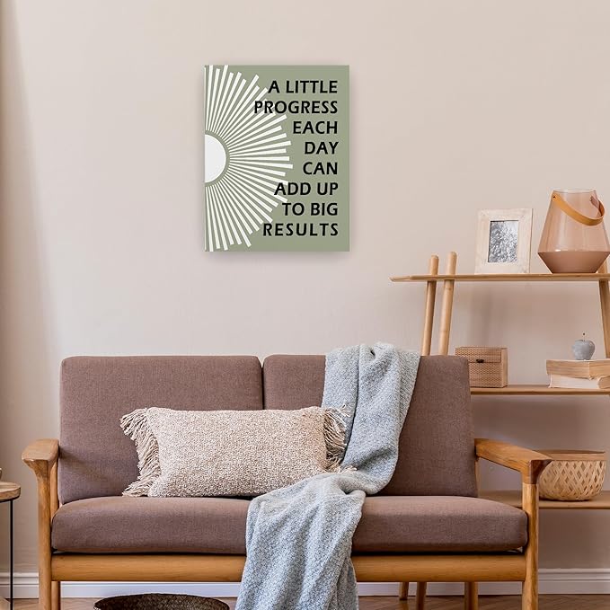 Pugwak Positive Affirmations Wall Decor Canvas Prints - Motivational Framed Canvas Sun Inspirational Green Wall Art Painting Artwork for Therapy Office Nursery Bedroom Decor Prints 11×14 Inch
