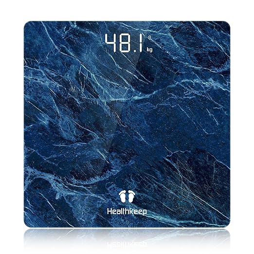 High Precision Digital Bathroom Scale with Step-On Technology LED Display Slim Design Max 180kg/400lb Marble Blue