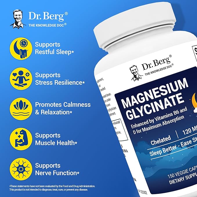 Dr. Berg Maximum Strength 4-in-1 Chelated Magnesium Glycinate with Clean, Potent & Pure Ingredients | 4X Lab-Tested & Verified | USA Formulated Magnesium Supplement Capsules | 150 Capsules