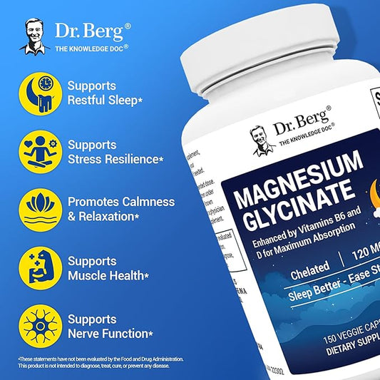 Dr. Berg Maximum Strength 4-in-1 Chelated Magnesium Glycinate with Clean, Potent & Pure Ingredients | 4X Lab-Tested & Verified | USA Formulated Magnesium Supplement Capsules | 150 Capsules