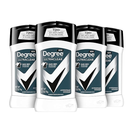 Degree Men UltraClear Antiperspirant Deodorant Black + White 4 count 72-Hour Sweat & Men Antiperspirant Deodorant Adventure 4 Count For Freshness and Odor Protection