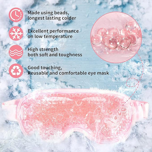 Cooling Eye Mask with Gel Bead, Reusable Cold Compress Ice Pack Sleeping Eye Cooling Pads for After Eyelid Surgery, Puffiness, Puffy Eyes, Headache, Migraine Relief (Pink)