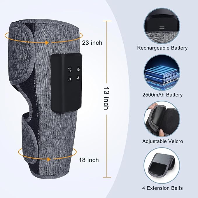 Air Compression Leg Massagers for Circulation and Pain Relief with Heat, Cordless Wearable Thigh or Calf Leg Massagers, 4 Modes 3 Intensities Relax for Home Office Gym, Gift for Men Women (Pair)