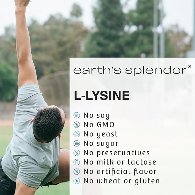 Earth's Splendor L-Lysine 500 mg Supplement for Men & Women, Supports Collagen & Tissue Maintenance (500 mg, 100 Caplets)