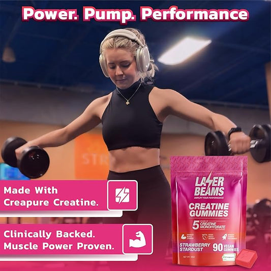 Creatine Monohydrate Gummies - 5g Creapure Creatine per Serving - Vegan - Boost Muscle Strength, Endurance, Recovery & Mental Focus - 90 Gummies, Gluten-Free (Strawberry)